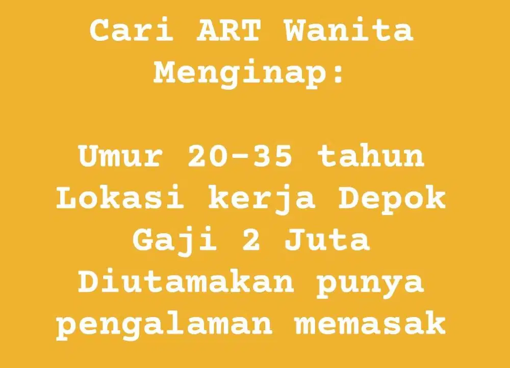Cari ART Wanita Menginap