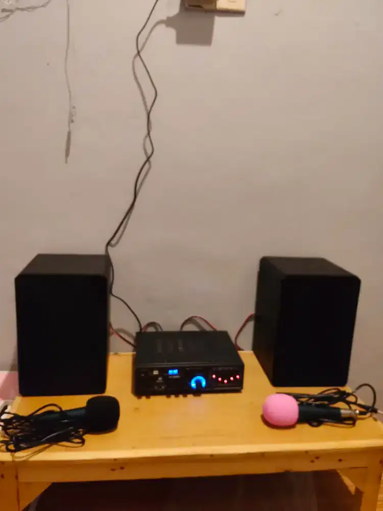Kerndy karaoke Bluetooth + speaker 6 inchi dan 2 mic shure