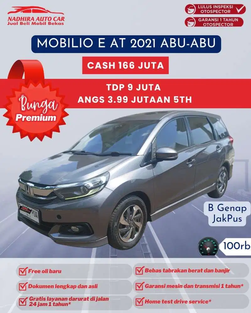 Angsuran Bunga Premium 3 Jutaan Mobilio E AT 2021 Abu