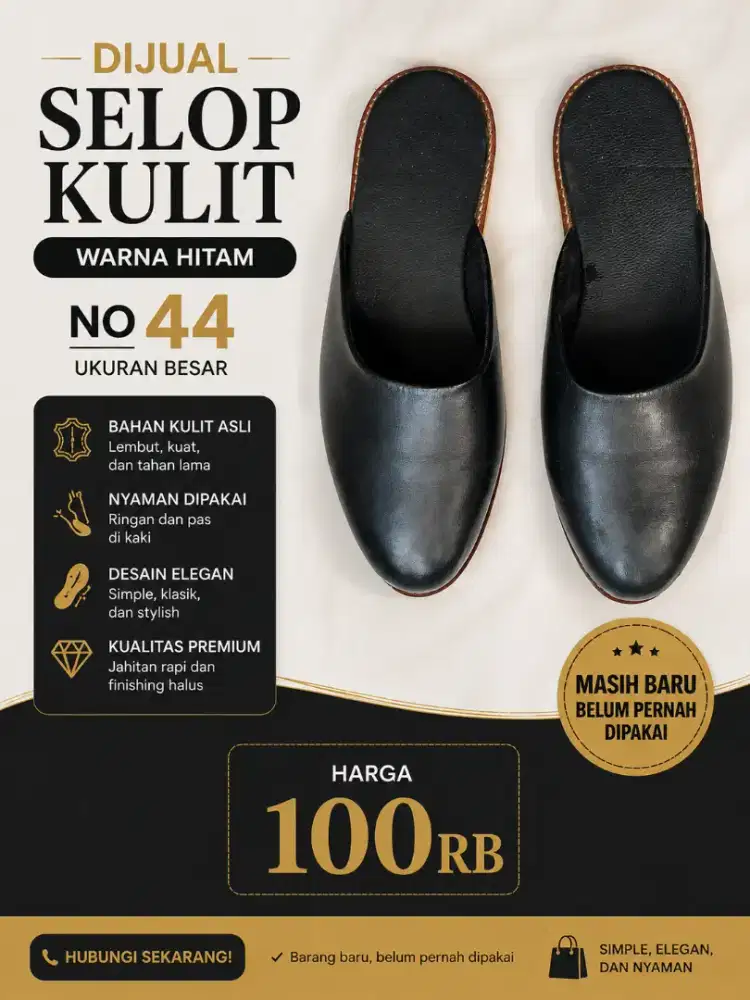 Selop pria hitam ukuran 44
