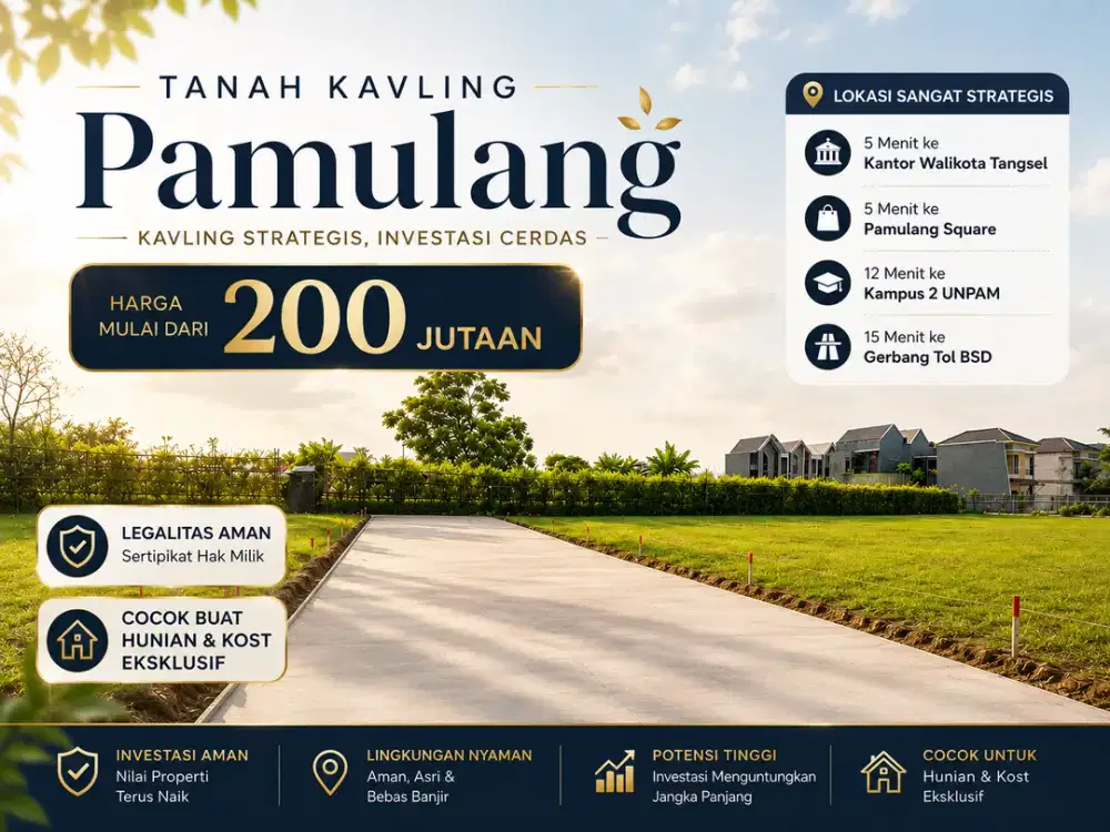 Kavling Murah Strategis, 15 Menit ke Pintu Tol BSD, SHM