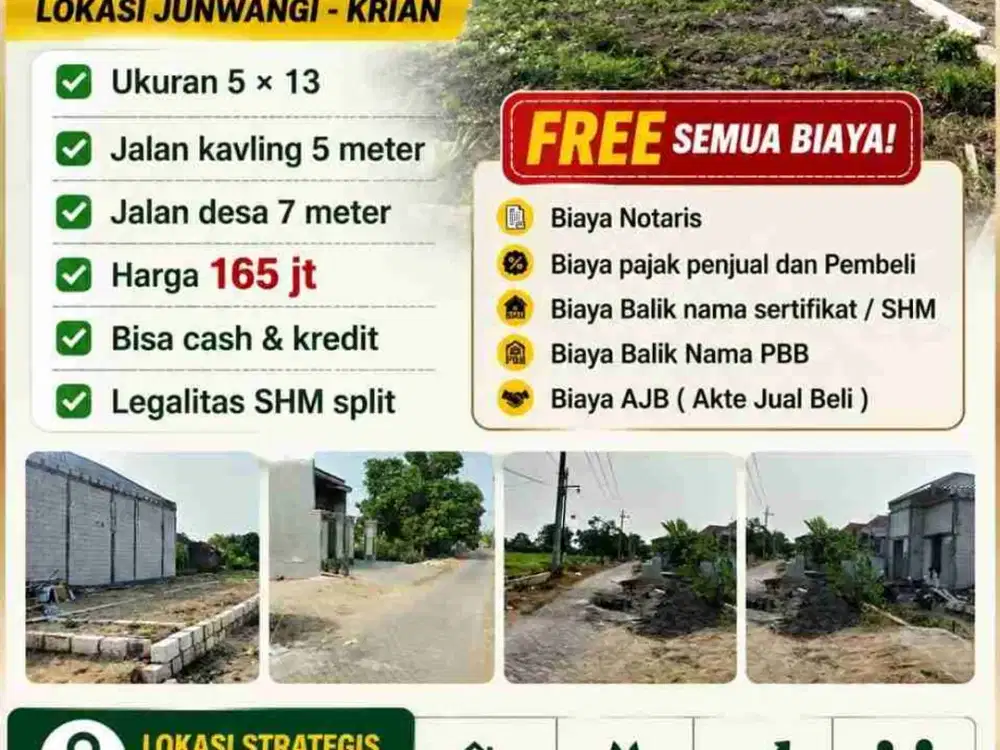 Sisa 6 Unit Tanah Kavling Pekarangan siap Bangun di Desa Junwangi, Krian, Sda
