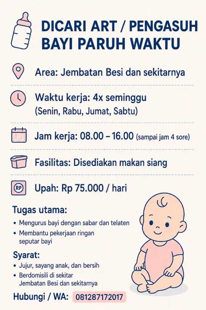 Dibutuhkan ART momong bayi