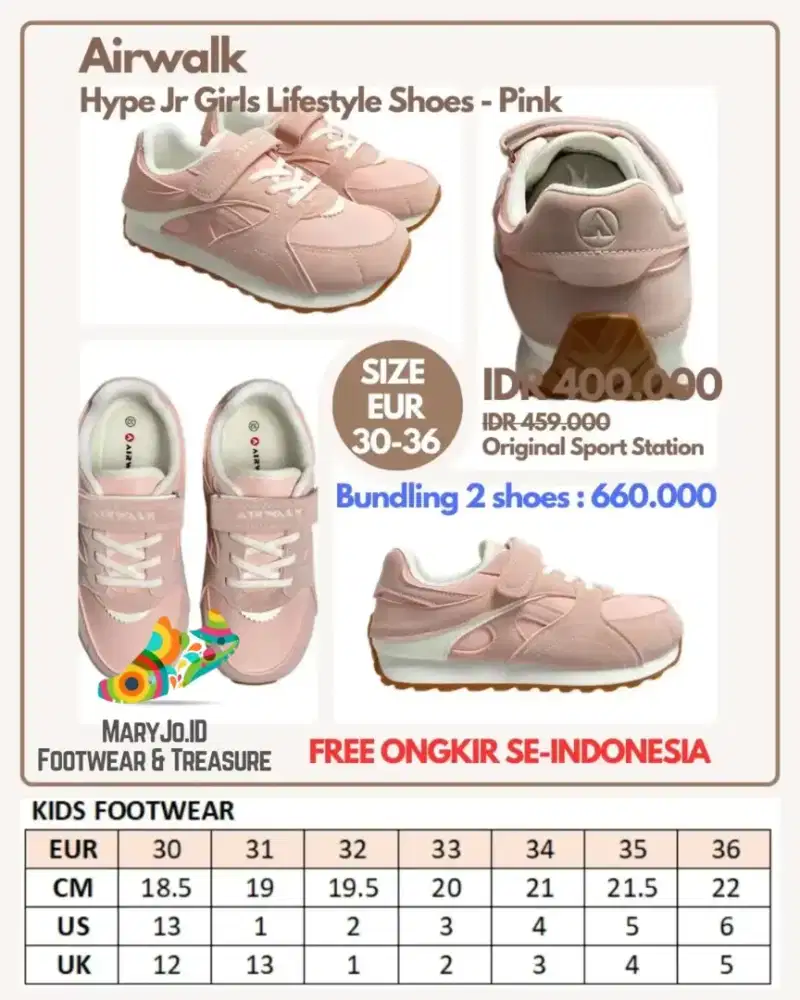 Airwalk Hype Jr Girls Lifestyle Shoes - Pink : Size 30-36
