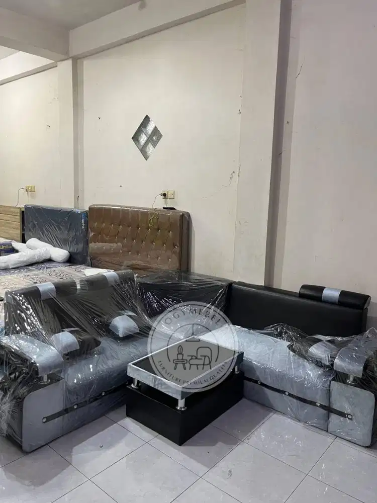 READY SOFA L KOMBINASI KULIT DAN BLUDRU TERMURAH