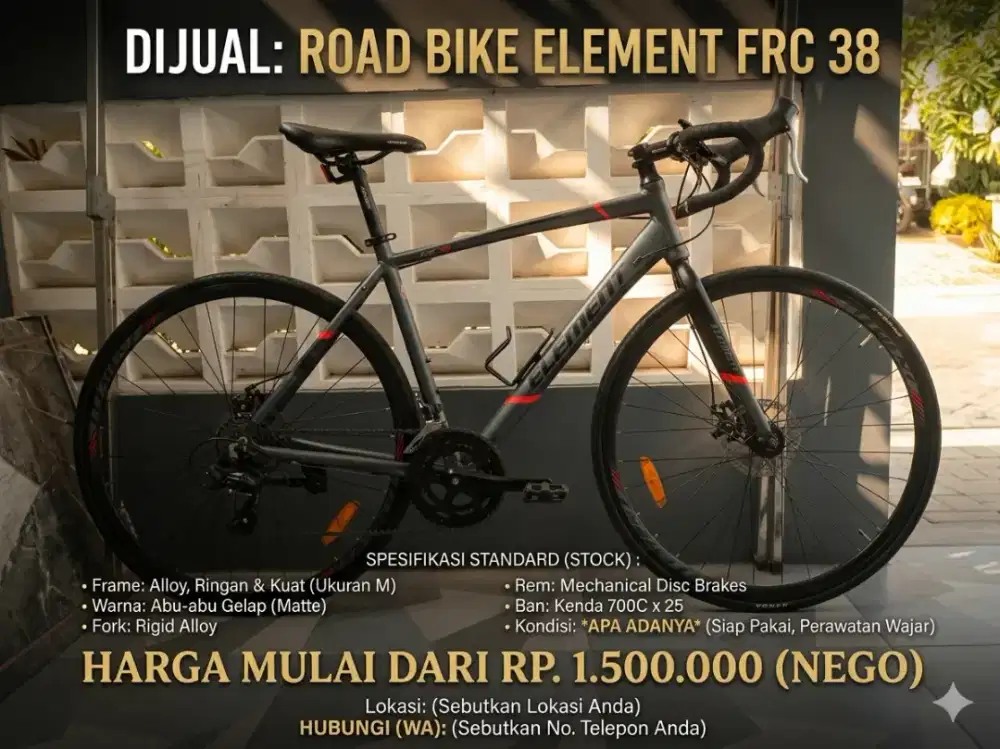 Roadbike Element FRC 38 Size M - Grey - Siap Gowes, Murah, Nego.