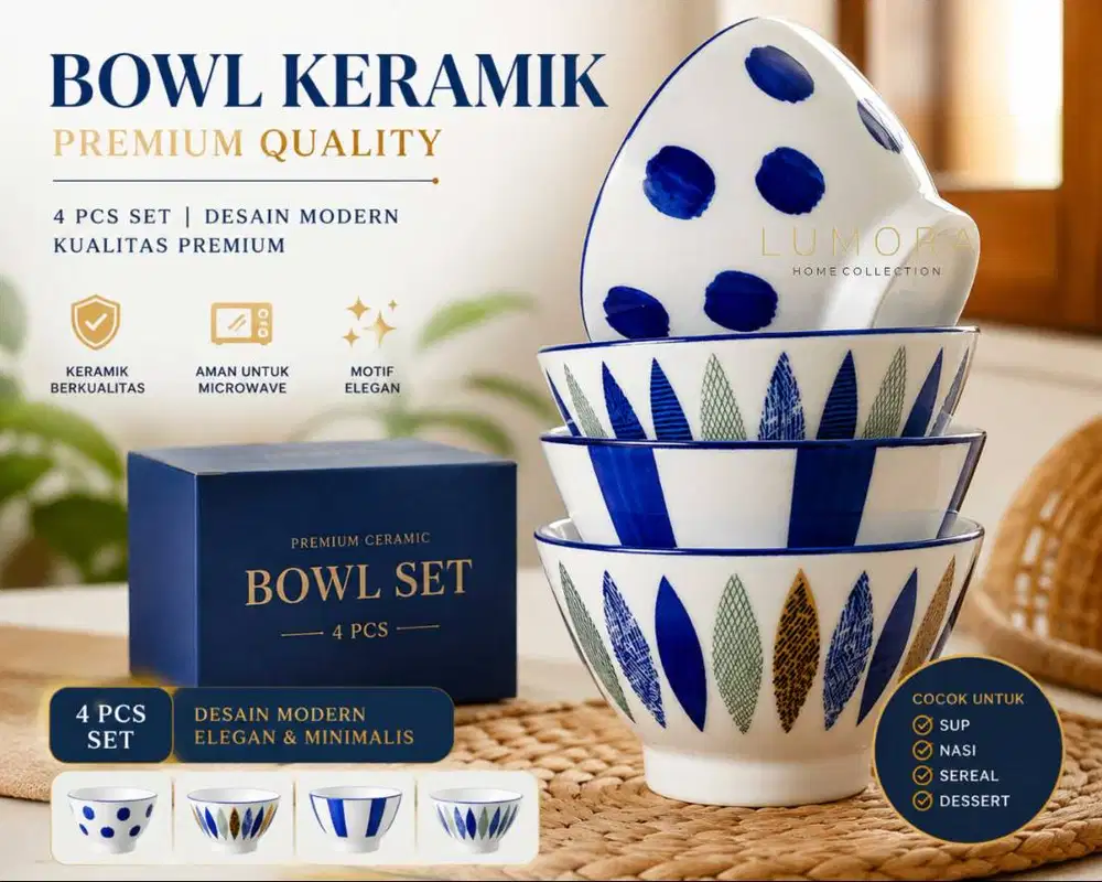 Mangkok Keramik Premium 4 PCS Motif Jepang | Bowl Keramik