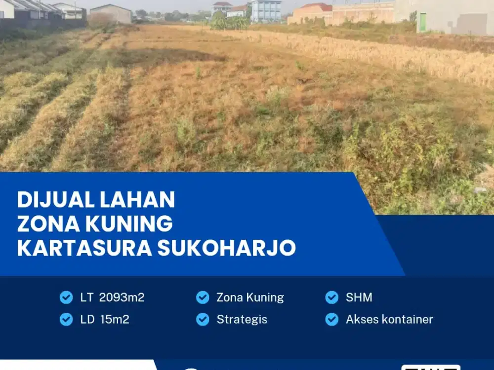 Dijual Lahan Pekarangan Zona Kuning Lokasi Strategis Kartasura, Sukoharjo Luas 2093m2