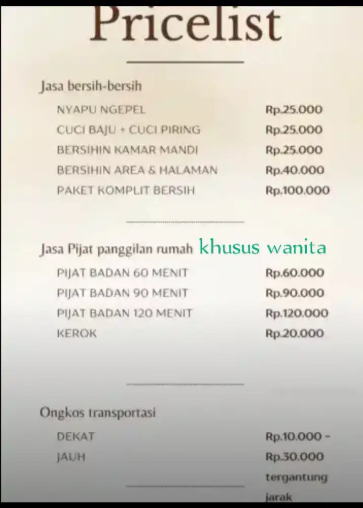 Jasa asisten jasa bersih bersih