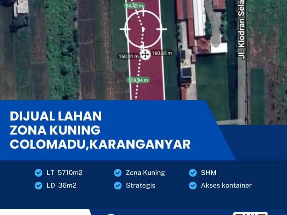 Dijual Tanah Pekarangan Zona Kuning Lokasi Super Strategis Colomadu, Karanganyar Luas 5710m2