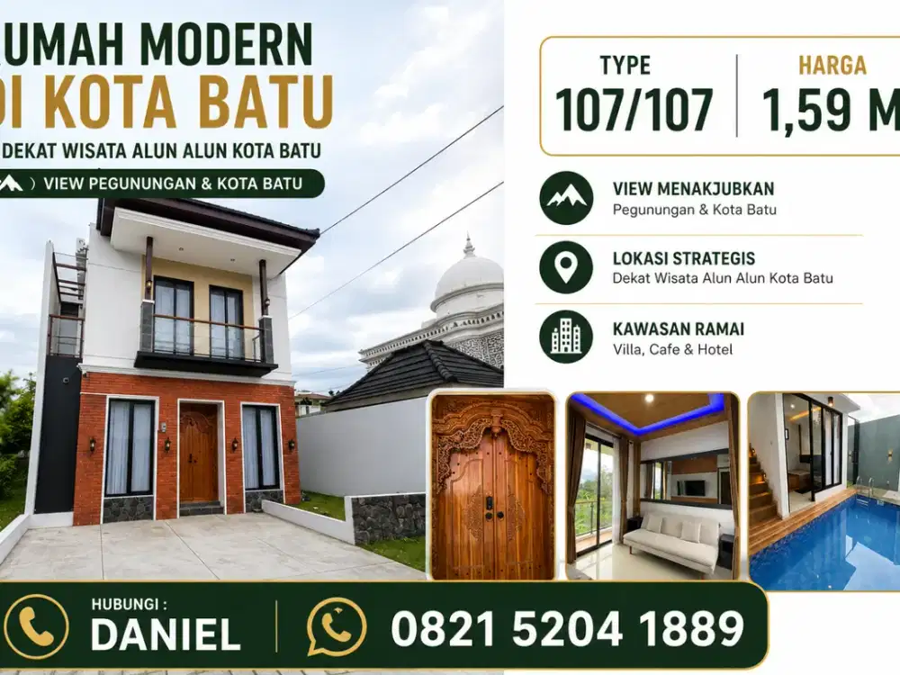 Villa Etnik Modern di Kota Batu dekat alun alun kota batu