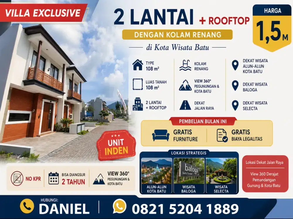 VILLA SIAP BANGUN LOKASI DEKAT ALUN ALUN KOTA BATU VIEW CIAMIK POL