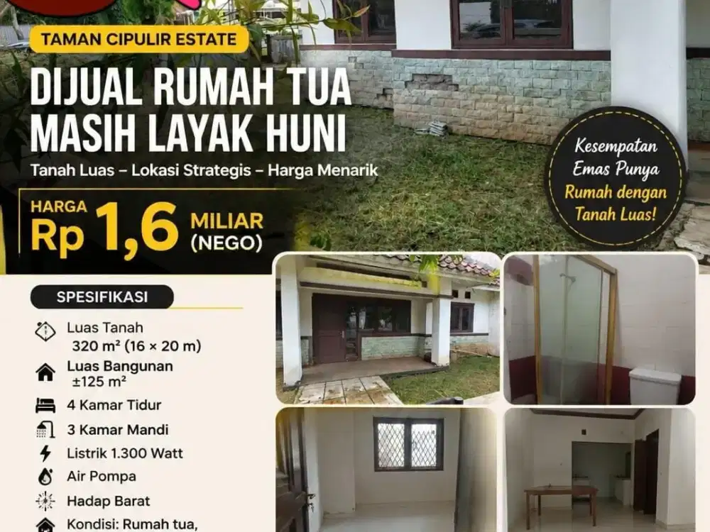 DIJUAL RUMAH TUA MASIH LAYAK HUNI – TAMAN CIPULIR ESTATE