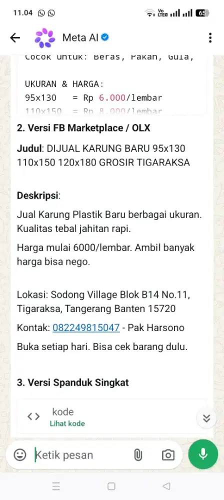 Jual beli karung berbagai jenis dan ukuran