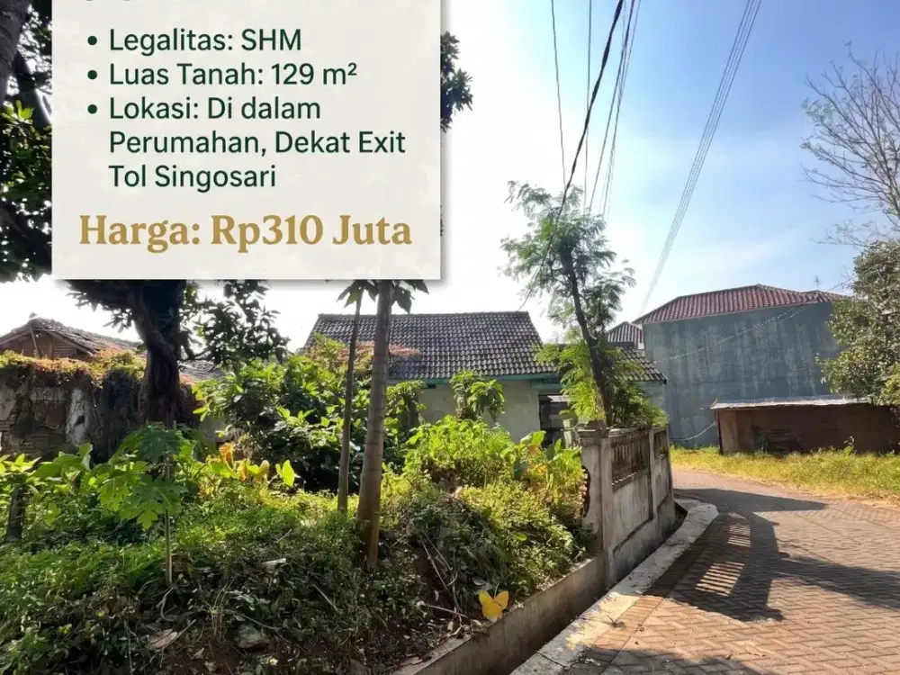 Tanah SHM 129 m² dalam Perumahan Dekat Exit Tol Singosari | Rp310 Juta