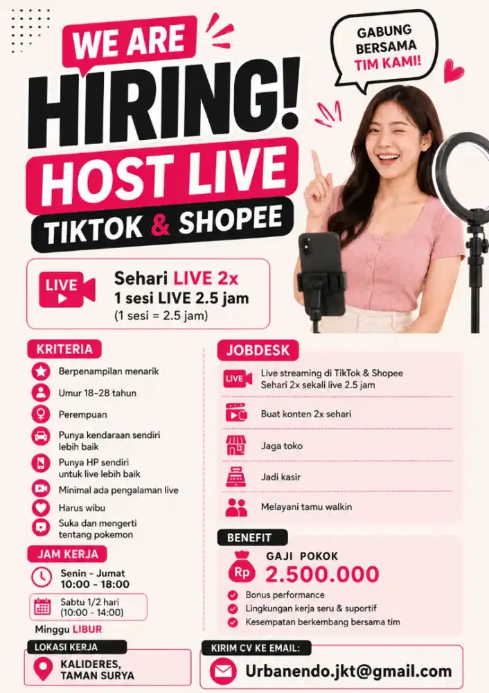 LOWONGAN HOST LIVE TIKTOK SHOPEE