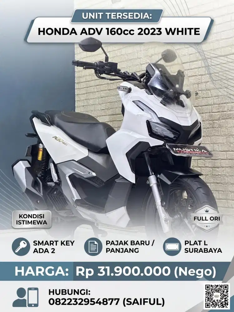 Perfect Condition!!Honda ADV 160cc 2023 White Plat L Jatim-Mustika