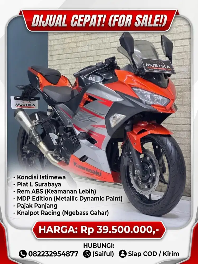 Perfect Condition!!Kawasaki Ninja 250 ABS MDP 2018 Plat L Muls-Mustika