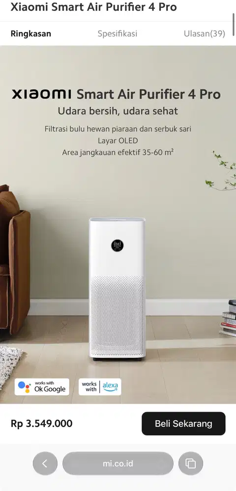 Xiaomi Smart Air Purifier 4 Pro — Like New, Pakai 1 Bulan