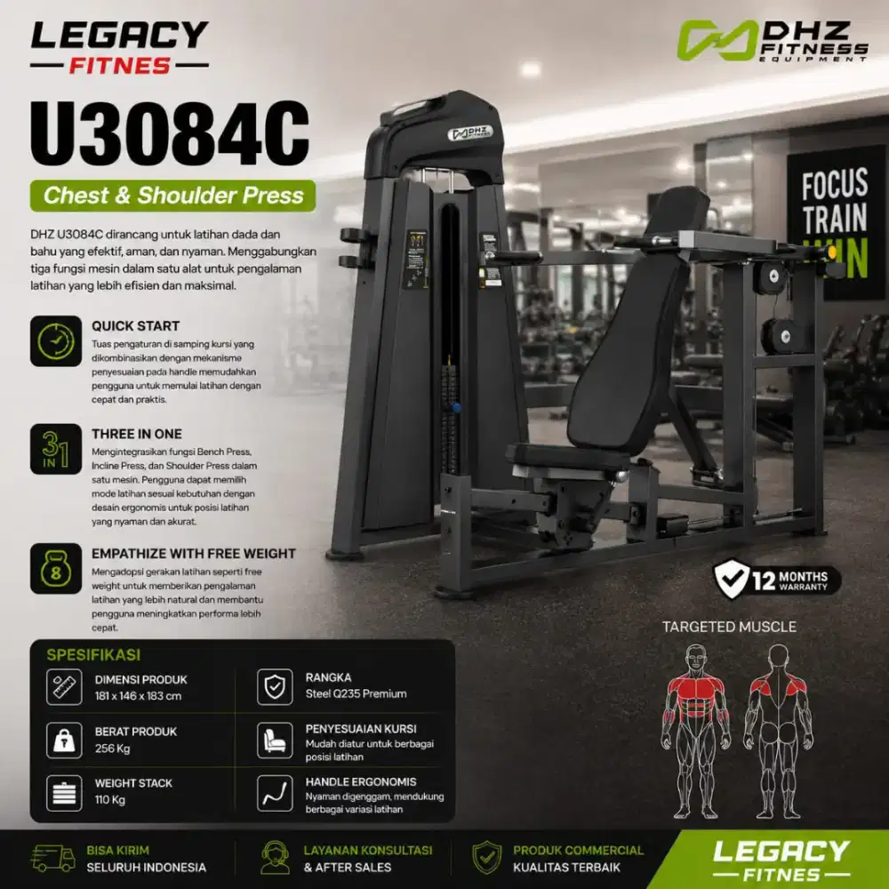DHZ U3084C Chest & Shoulder Press Commercial Gym Machine 110KG Weight
