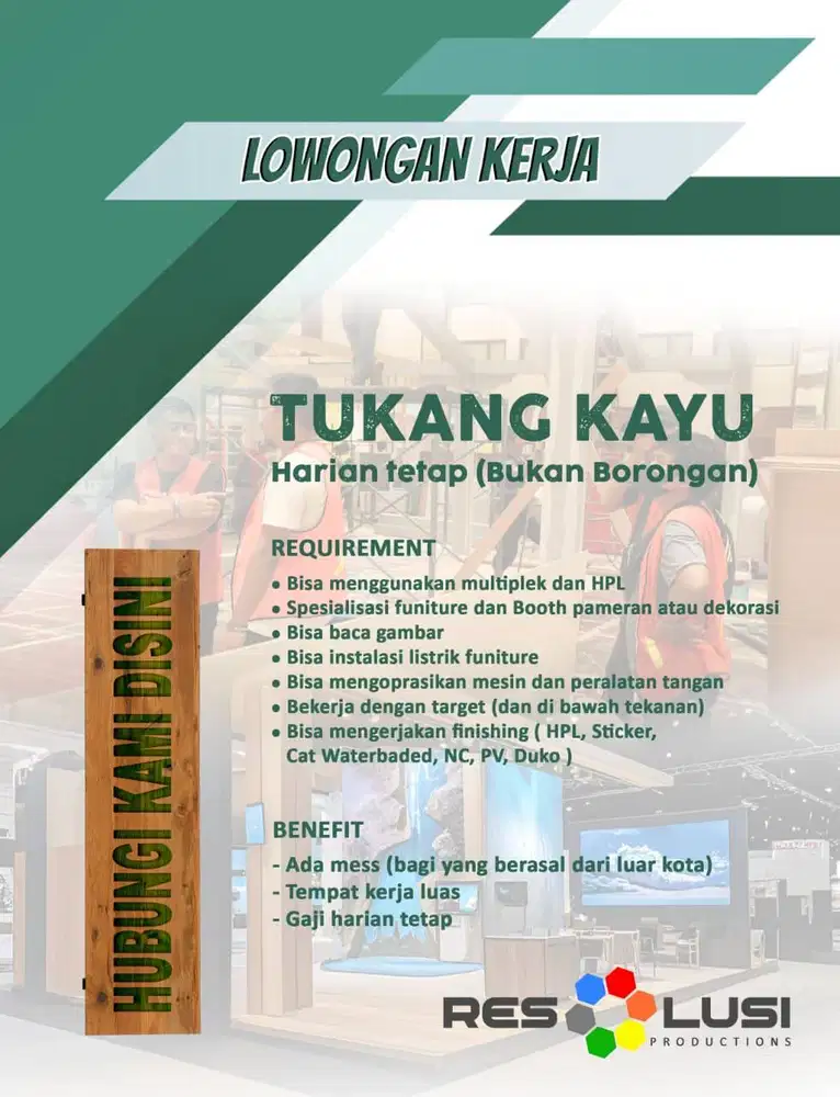 LOWONGAN KERJA TUKANG KAYU (BUKAN BORONGAN)
