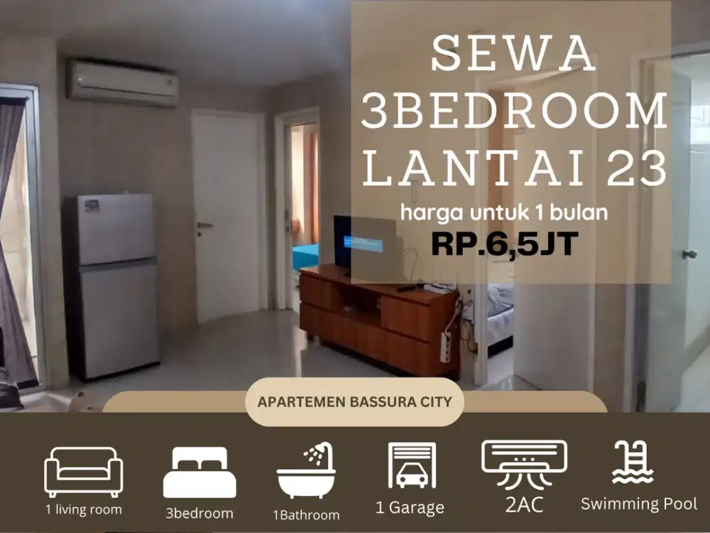 sewa 3kamar full furnis bulanan fasilitas terlengkap apartemen bassura city