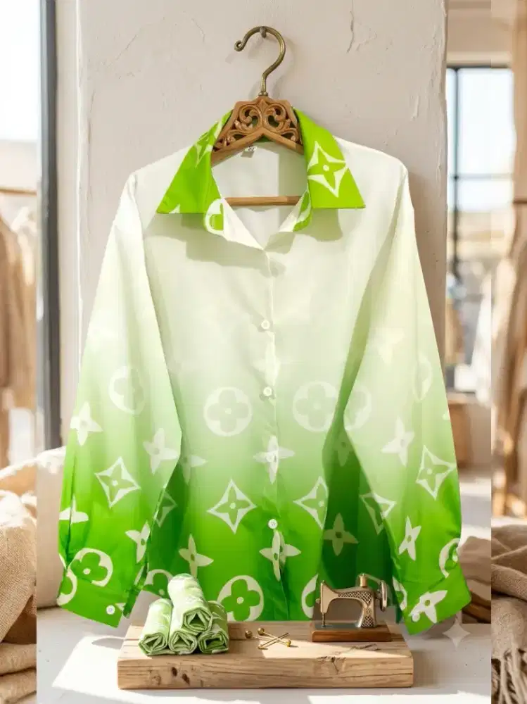 Kemeja silk gradasi Hijau yang Bikin Fresh