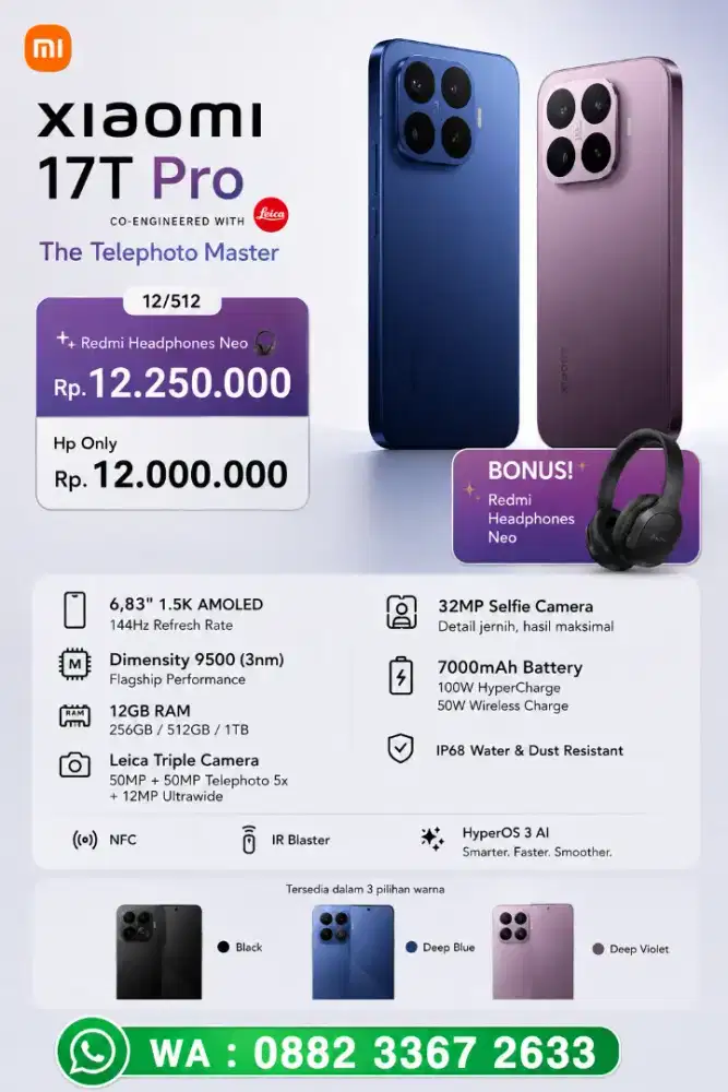 XIAOMI 17T PRO 12/512 NEW ,HARGA PROMO TERMURAH,GARANSI RESMI 24 BULAN
