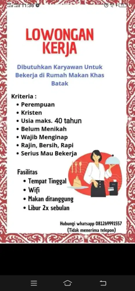 Lowongan kerja rumah makan Batak (non halal)