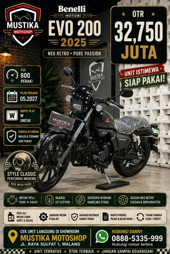 Motobi EVO 200 2025. Km 800‼️DANNY Mustika Sulfat