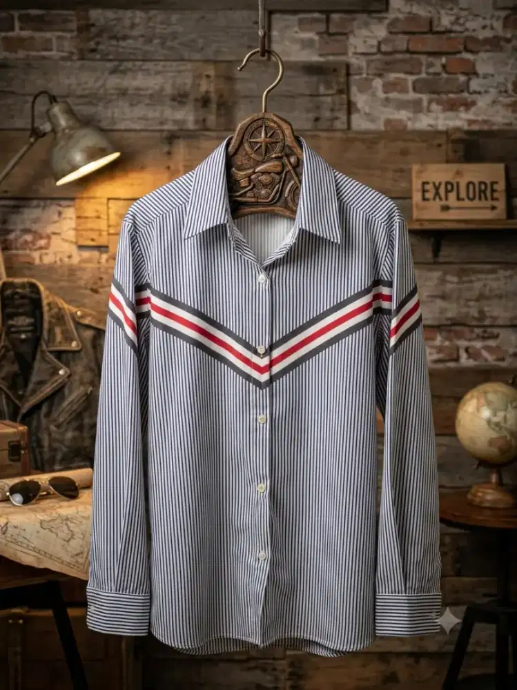 Kemeja Salur Retro Premium — Kualitas Atas, Harga Pas, Siap Kirim!