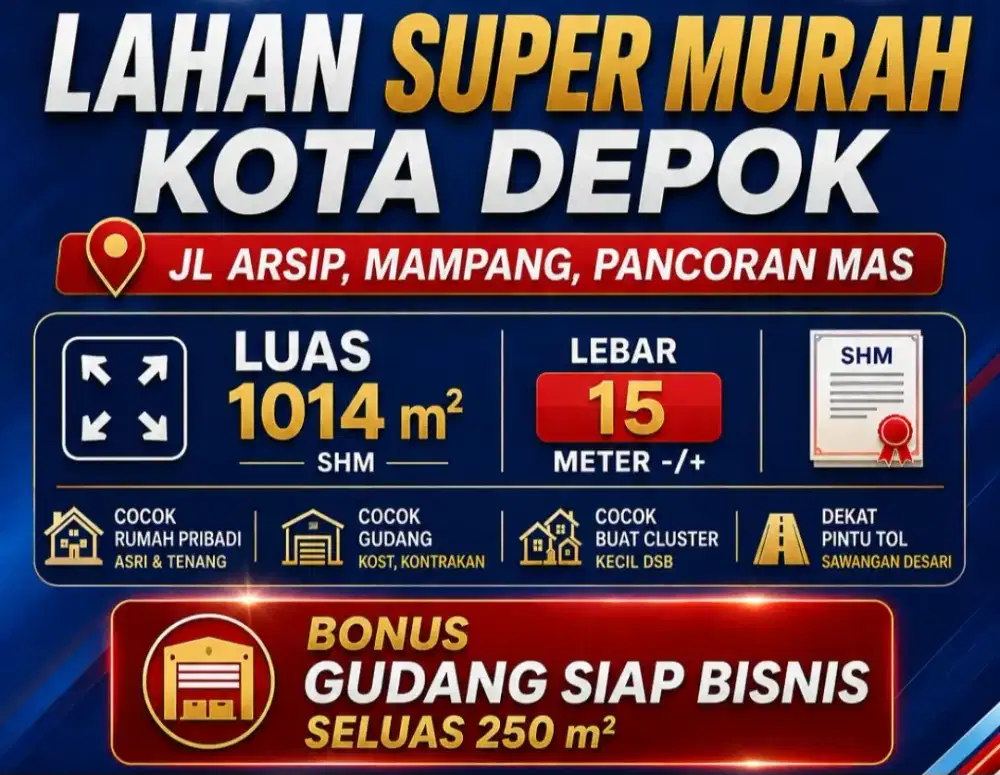 TANAH LAHAN SUPER MURAH JALAN ARSIP MAMPANG PANCORAN MAS KOTA DEPOK