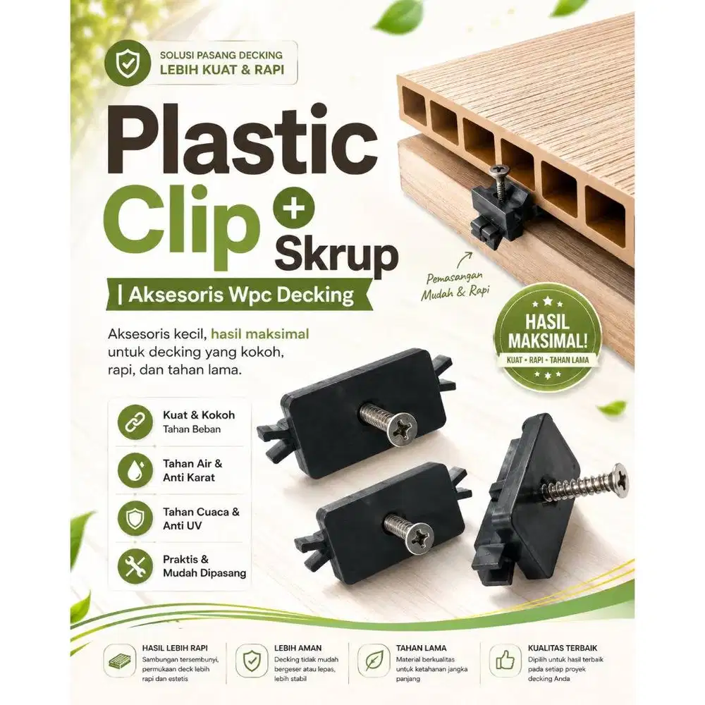 Plastic Clip + Skrup | Aksesoris Wpc Decking | Accesories Plastic Clip
