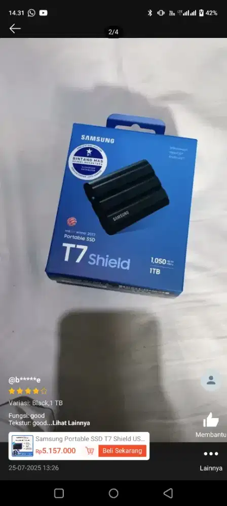 Hardisk eksternal Samsung ssd T7 Shield 1tb