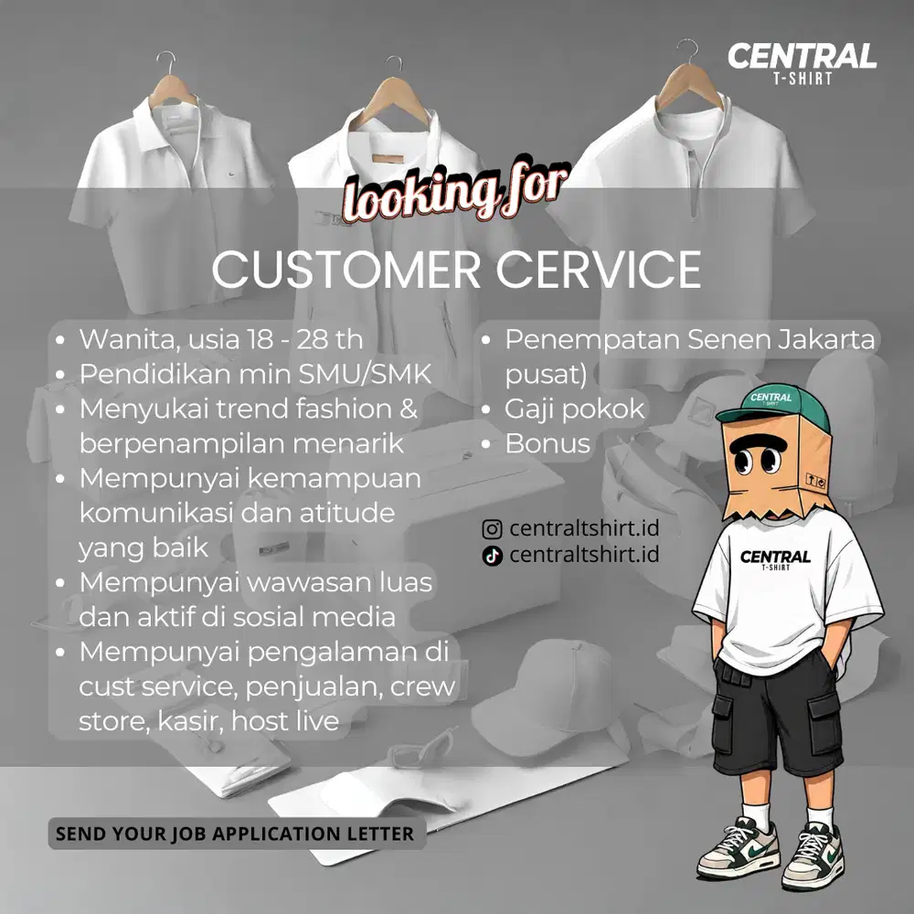 Dibutuhkan Customer Service untuk toko kaos