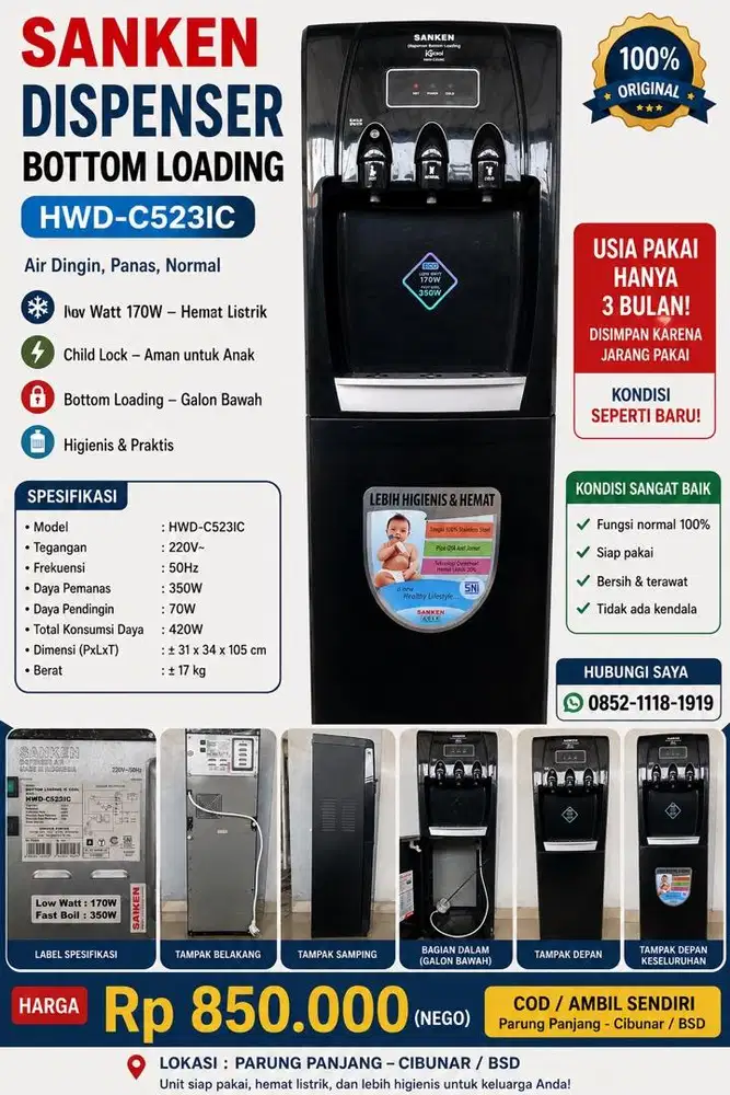 Dispenser Sanken Bottom Loading HWD-C523IC – Kondisi Seperti Baru