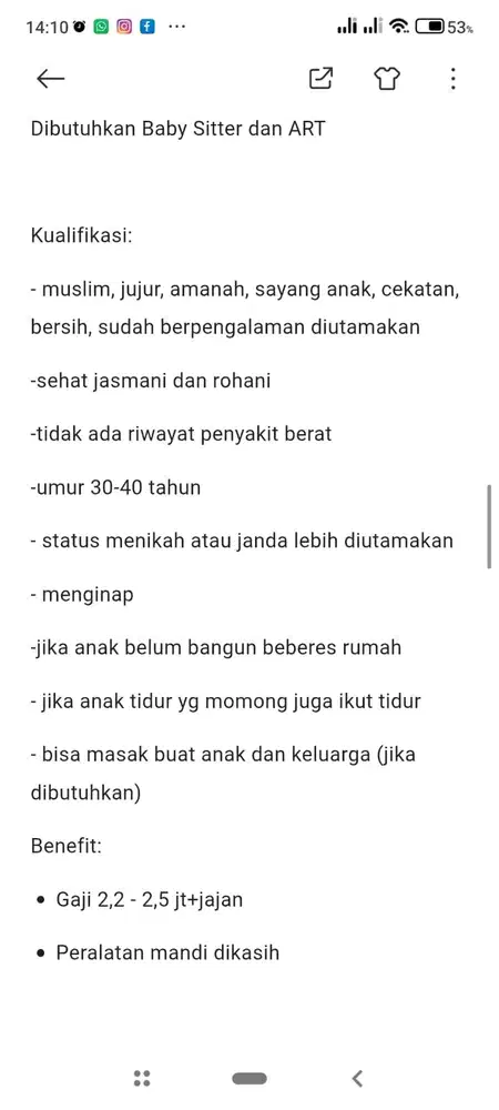 dibutuhkan baby sister dan art