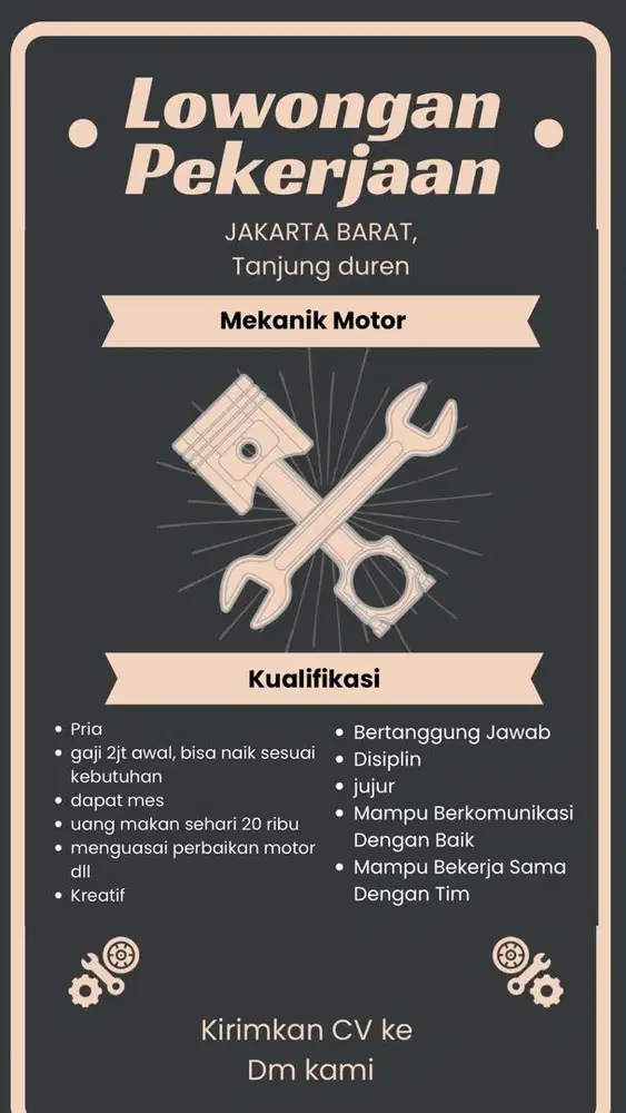 LOWONGAN PEKERJAAN MEKANIK MOTOR