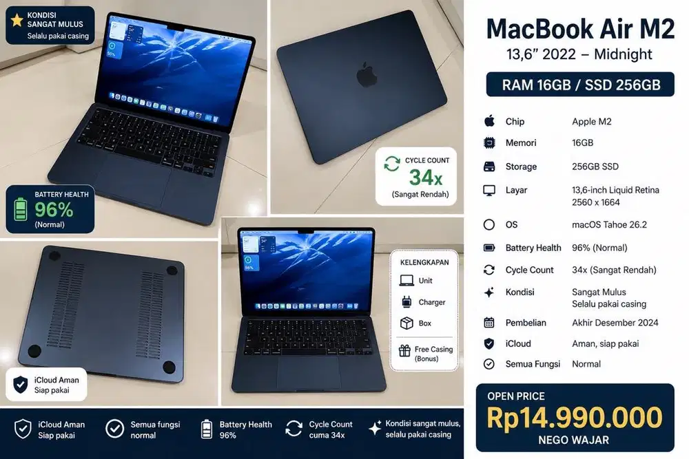 MacBook Air M2 16GB / 256GB — Midnight
