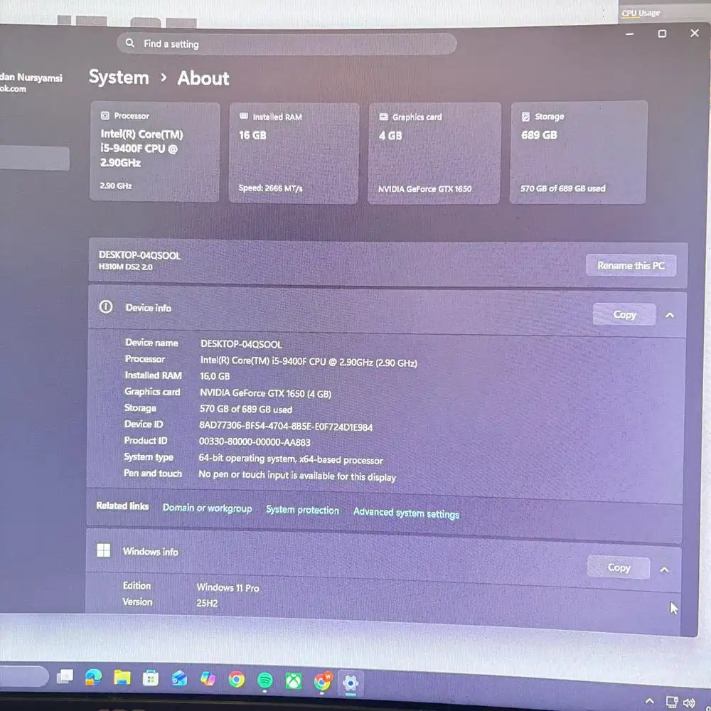 [Second] PC Komputer GTX 1650