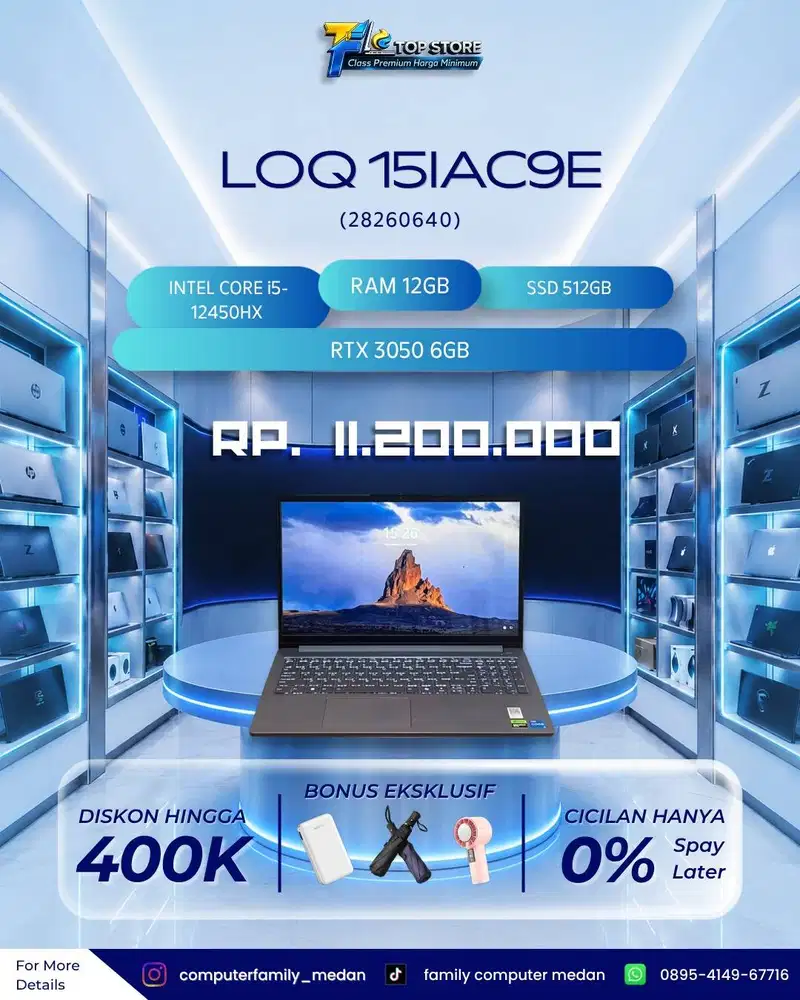 LENOVO LOQ ESENTIAL 15IAC9E INTEL CORE I5-12450HX RAM 12GB SSD 512GB R