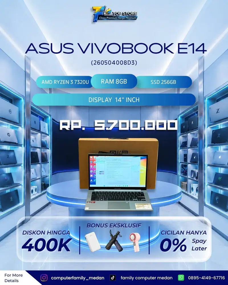 ASUS E1404FA HIJAU TOSCA AMD RYZEN 3 7320U 8/256 GB FULLSET