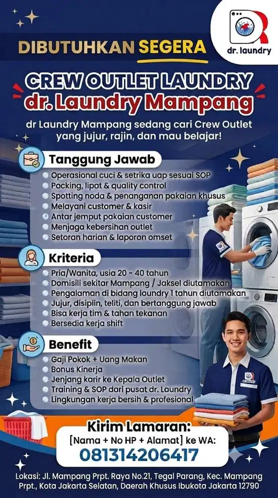 dr Laundry Mampang sedang mencari CREW OUTLET LAUNDRY!