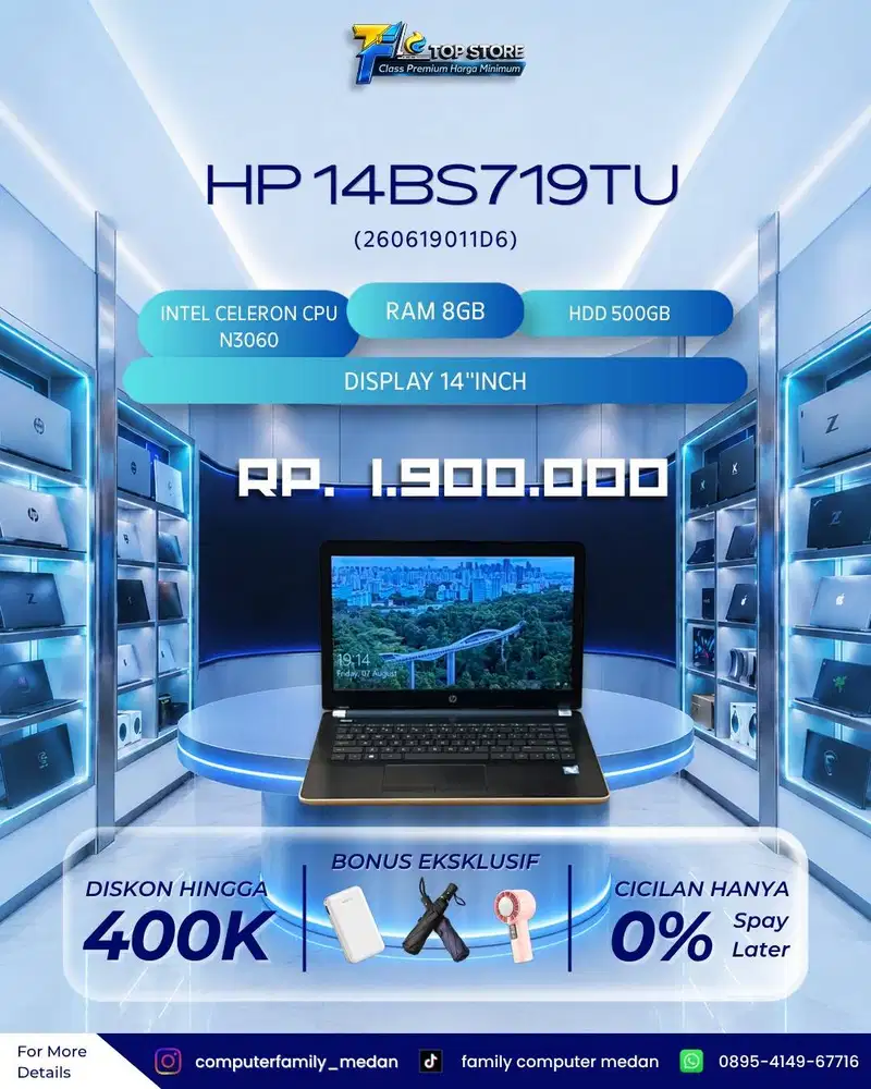 HP 14bs719TU INTEL CELERON CPU N3060 RAM 8GB HDD 500GB
