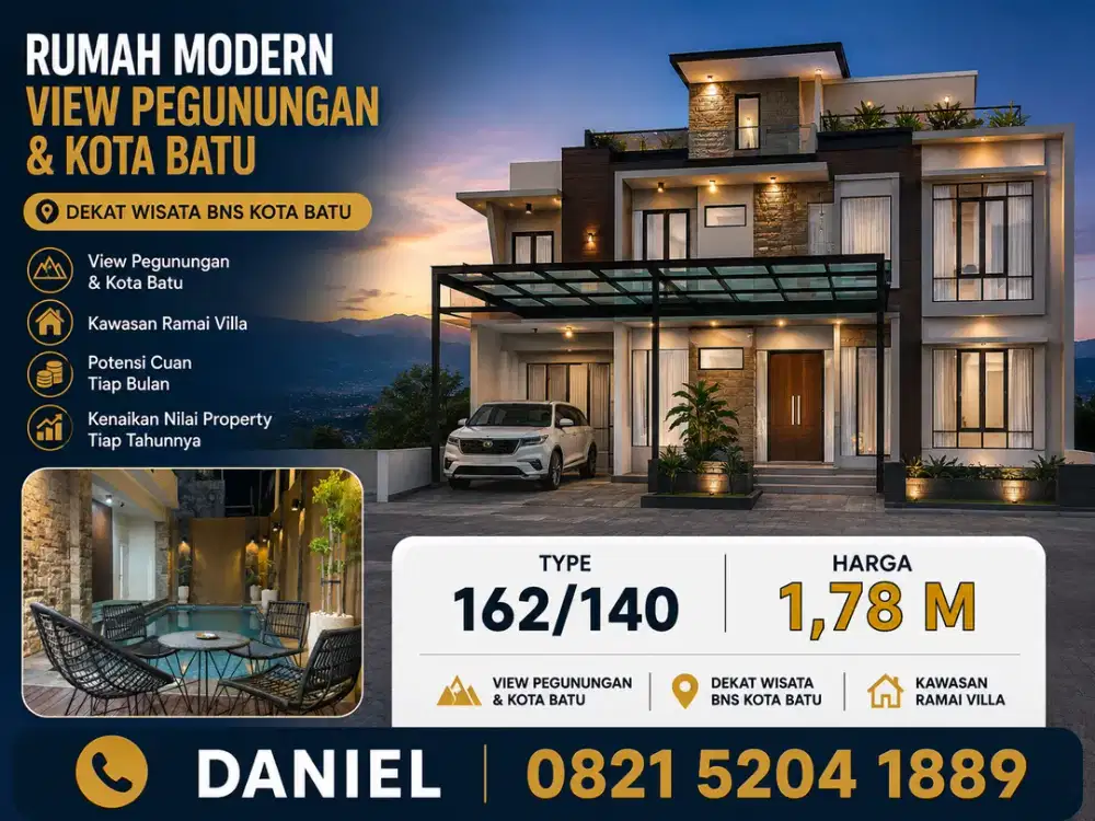 Villa Tropis Modern Batu View Gunung – Beli Sekarang, Bebas Biaya Surat