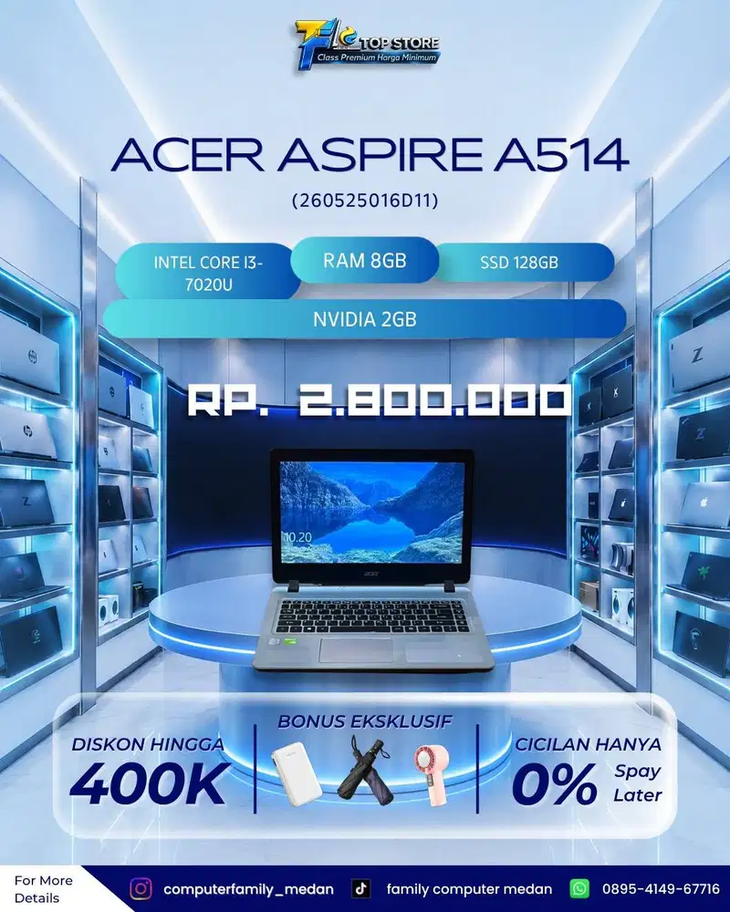 ACER ASPIRE A514-51KG INTEL CORE 13 7020U 8GB/SSD 128GB-NVIDIA 2GB