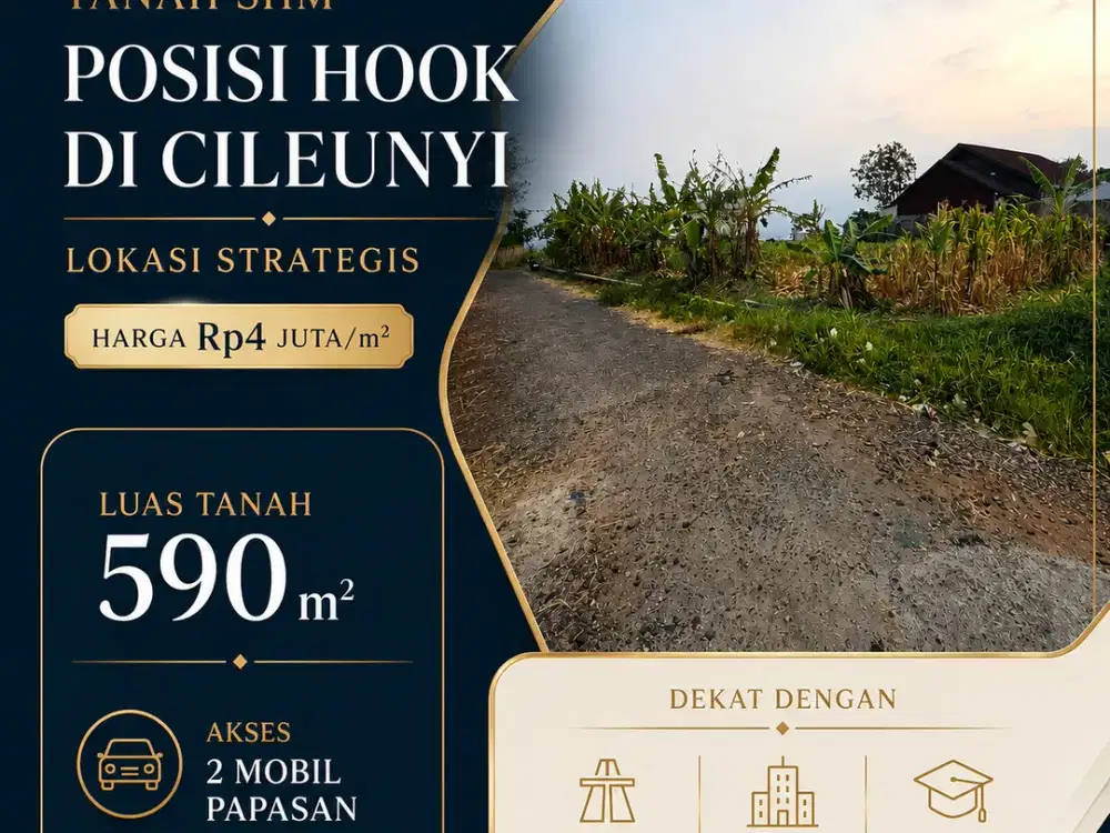 Tanah SHM 590m² Posisi Hook Strategis Cileunyi