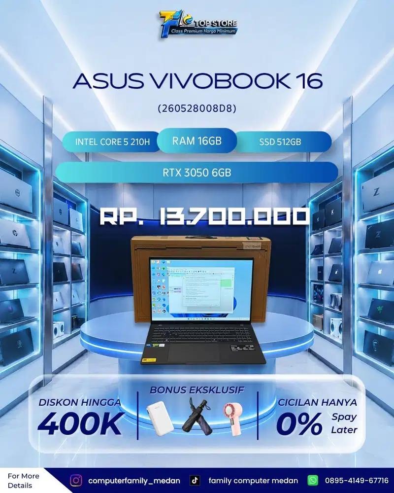 ASUS VIVOBOOK 16 V3607VU-16INC 2K WUXGA INTEL CORE 5 210H RAM 16/512GB