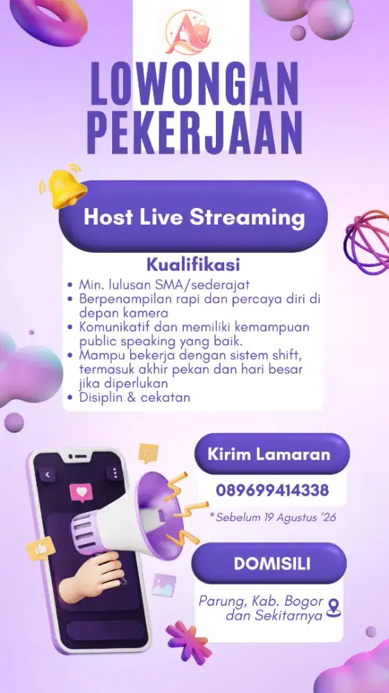 Lowongan Host Live Streaming Wanita