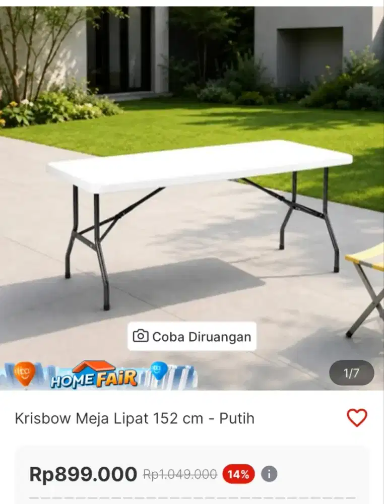 KRISBOW Meja Lipat 152cm Putih